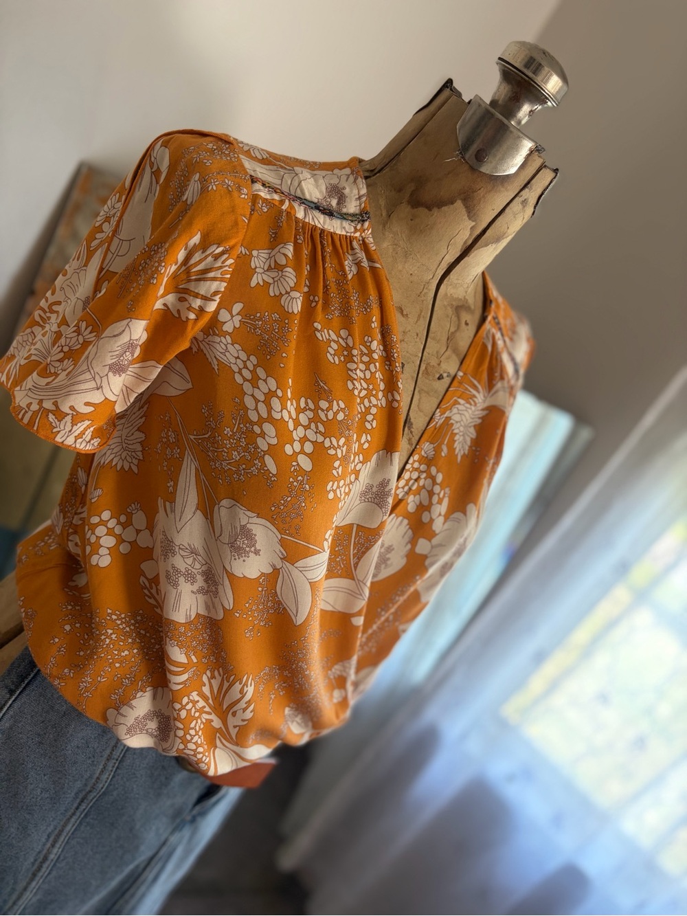 Anthropologie Tiny Brand Floral Wrap Front Blouse - Mustard Yellow